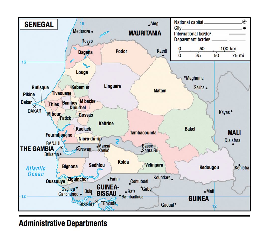 Map of Senegal Administrative Departments - 2003