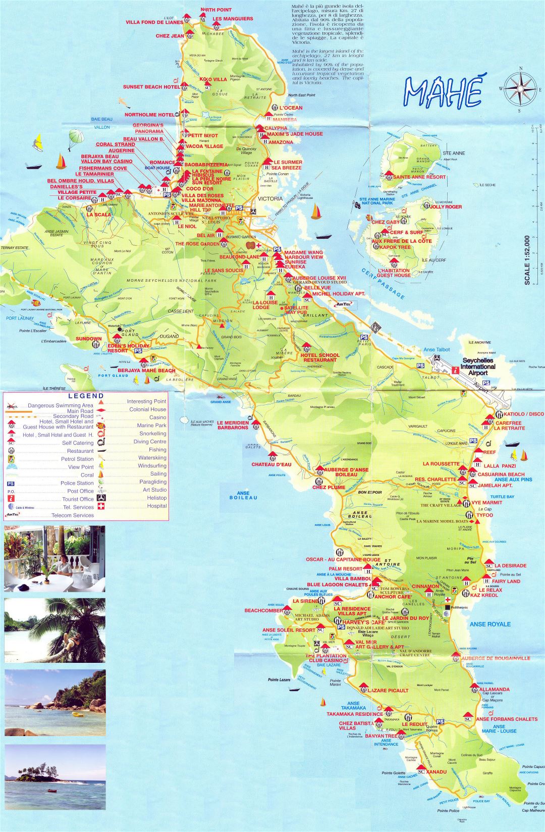 Large detailed tourist map of Mahe Island (Seychelles)