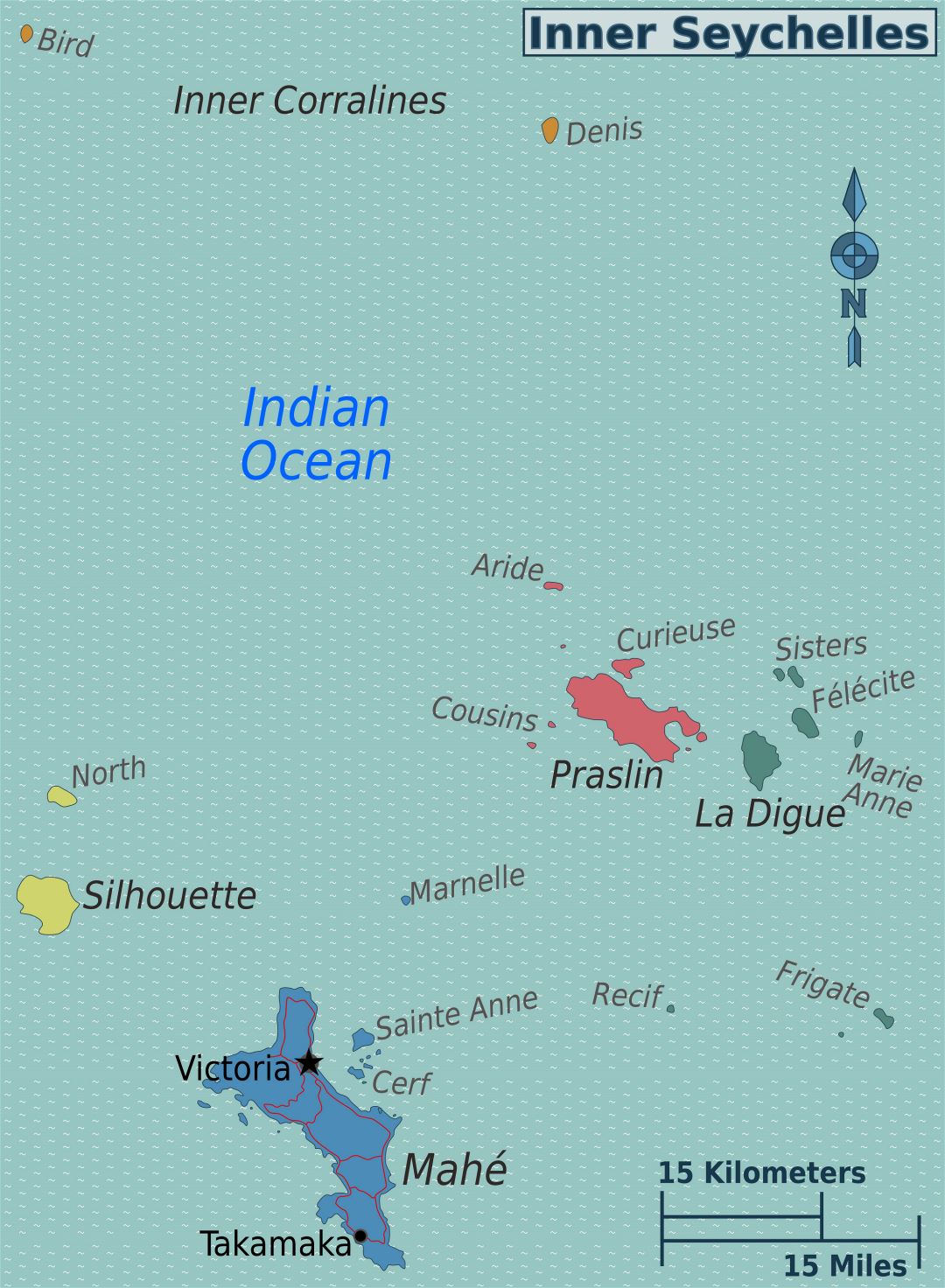 Large regions map of Seychelles