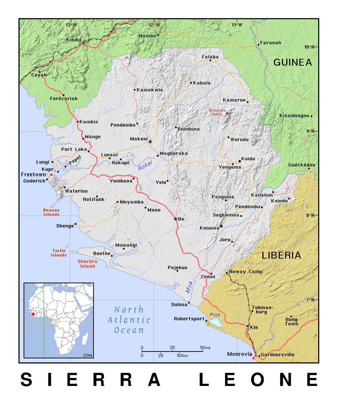 Detailed Political Map Of Sierra Leone With Relief Sierra Leone Detailed Political Map Of Sierra Leone With Relief Sierra Leone