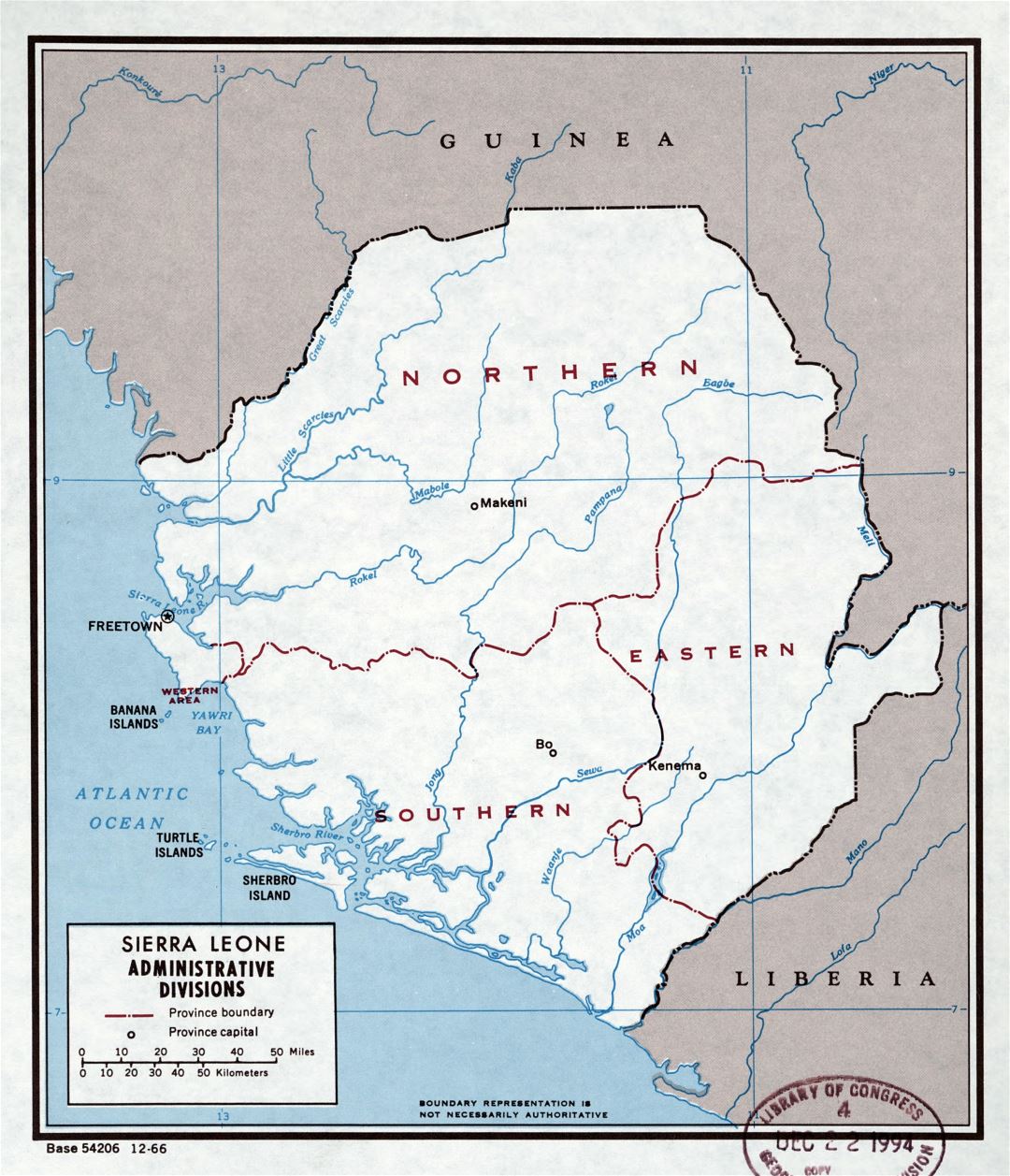 Large detailed administrative divisions map of Sierra Leone - 1966