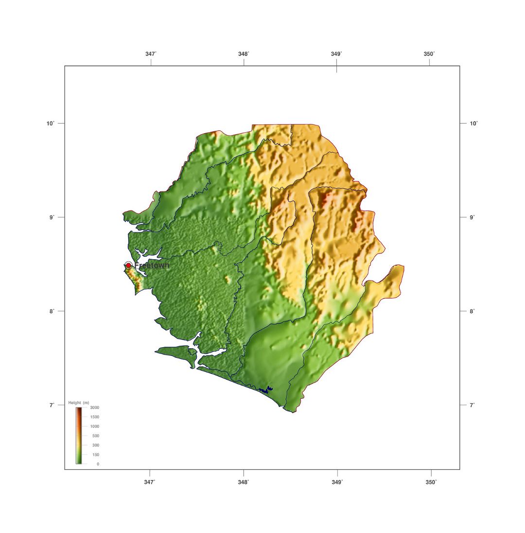 Large elevation map of Sierra Leone