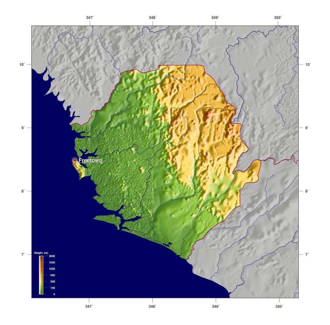 Large physical map of Sierra Leone