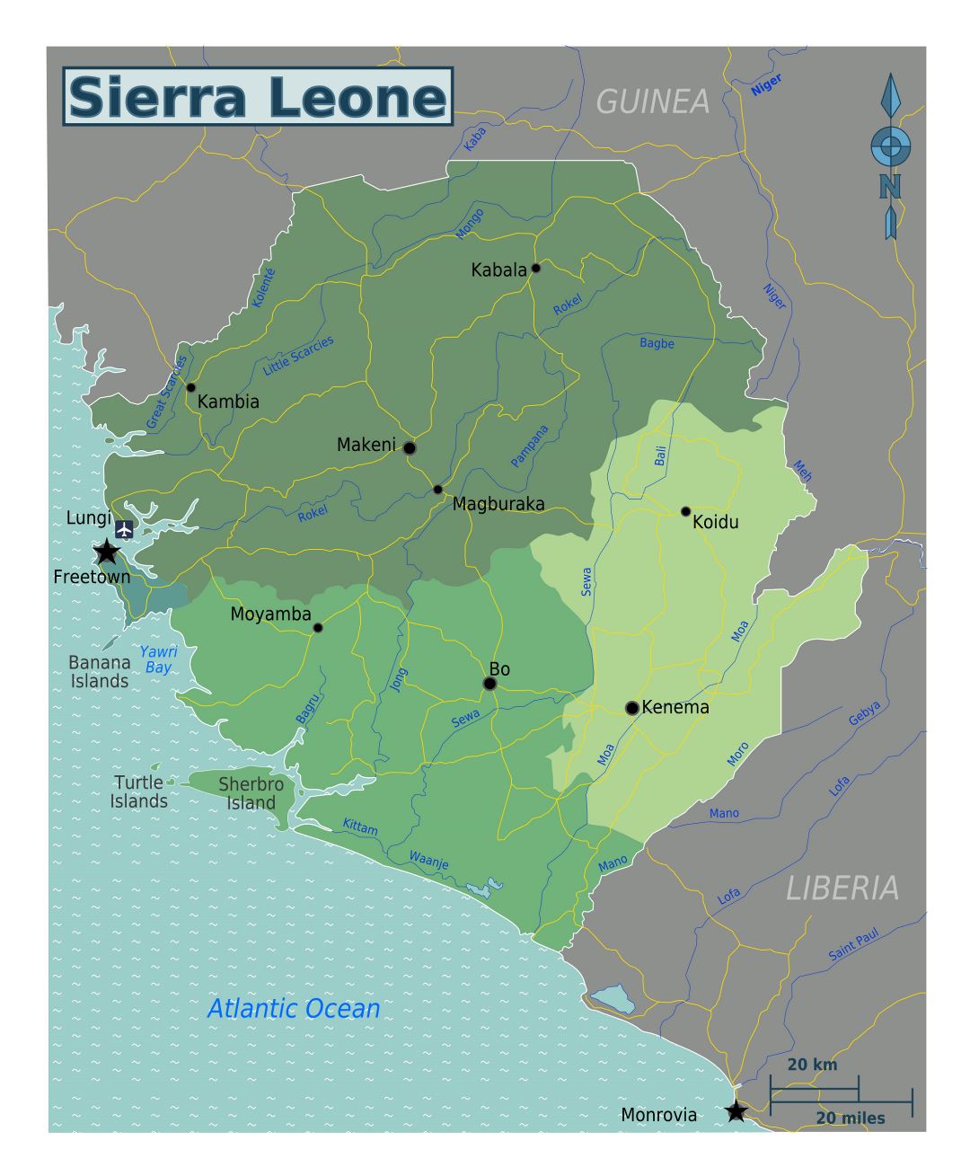 Large regions map of Sierra Leone