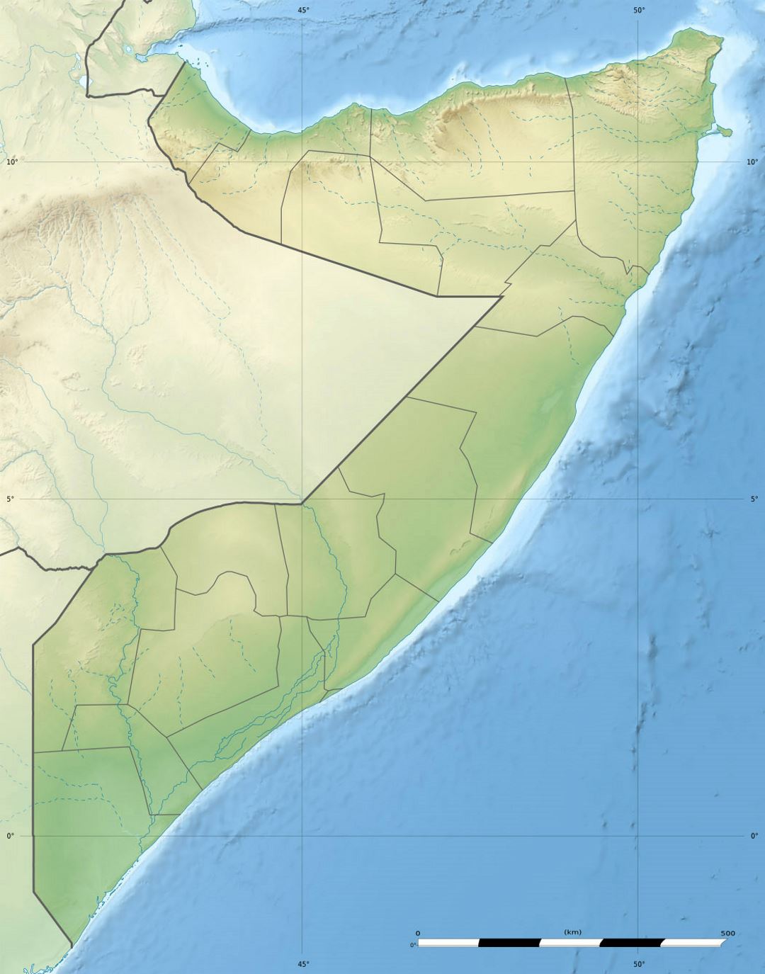Detailed relief map of Somalia