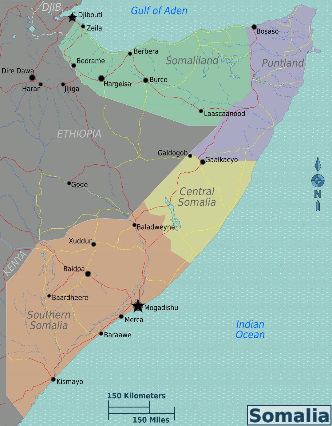 Large regions map of Somalia