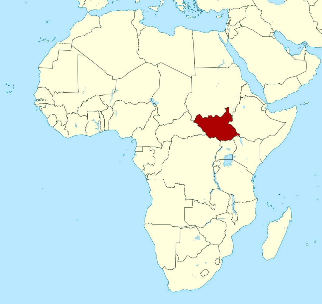 Detailed location map of South Sudan in Africa