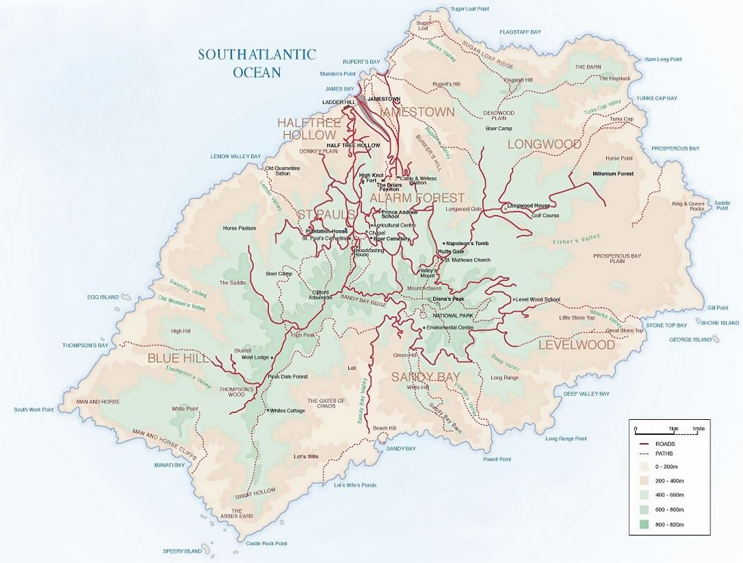 Detailed elevation map of St. Helena Island