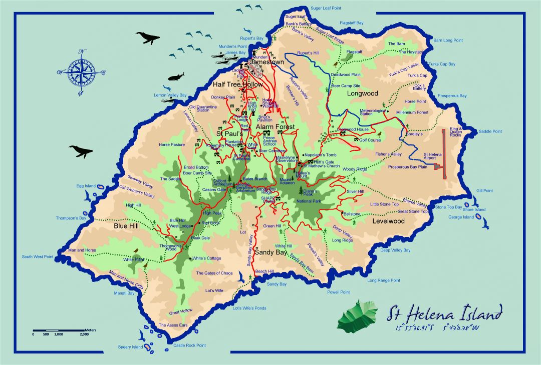 Large detailed tourist map of St. Helena Island