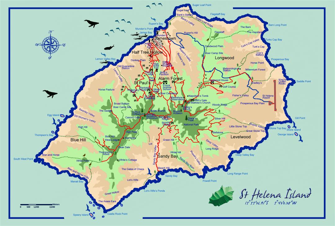 Large scale tourist map of St. Helena Island
