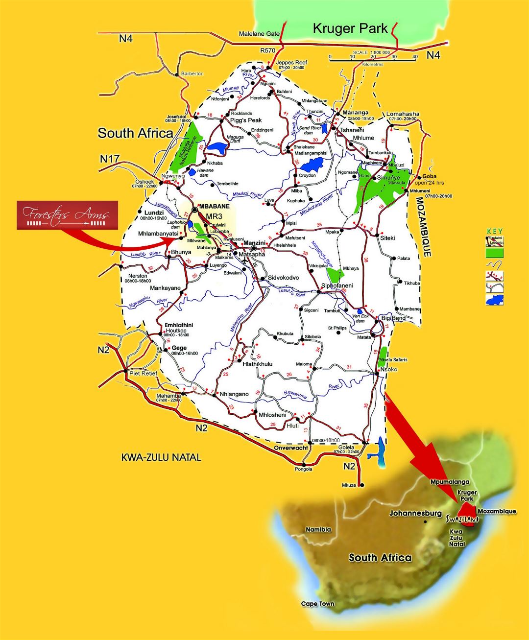 Large map of Swaziland