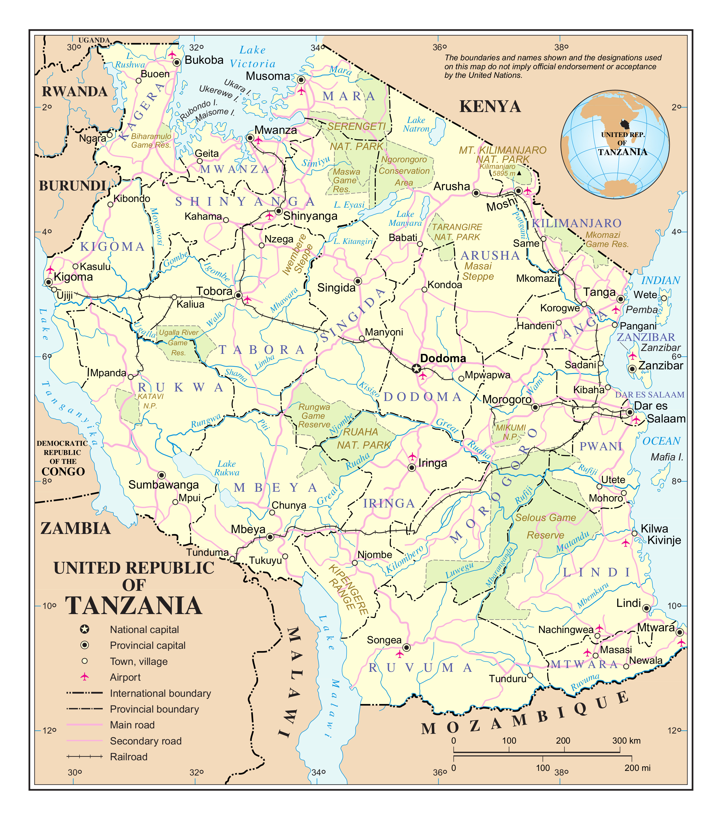 Large Detailed Political And Administrative Map Of Tanzania With Roads