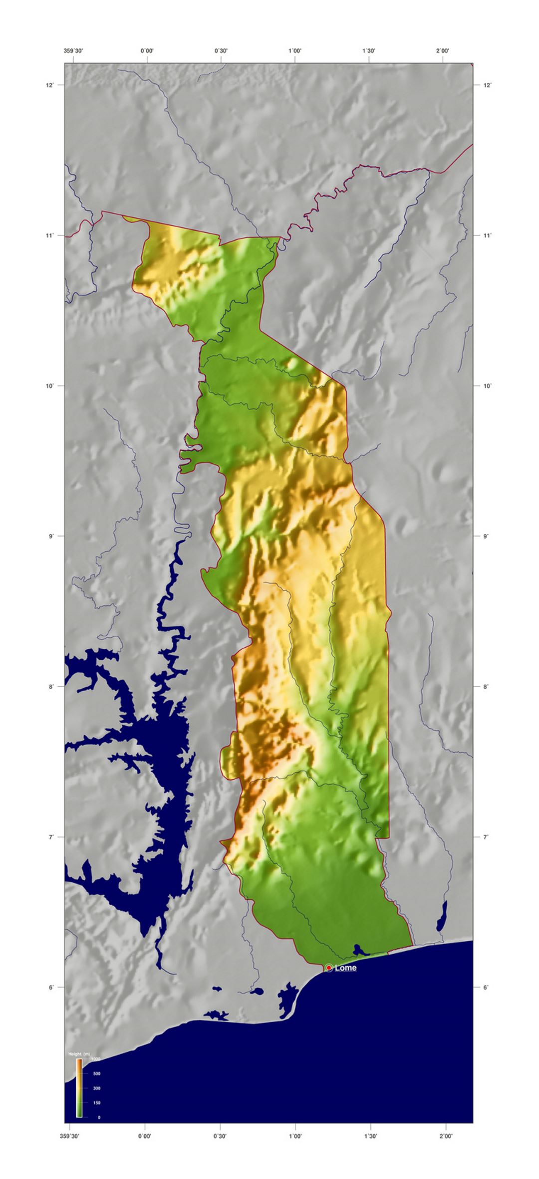 Large physical map of Togo