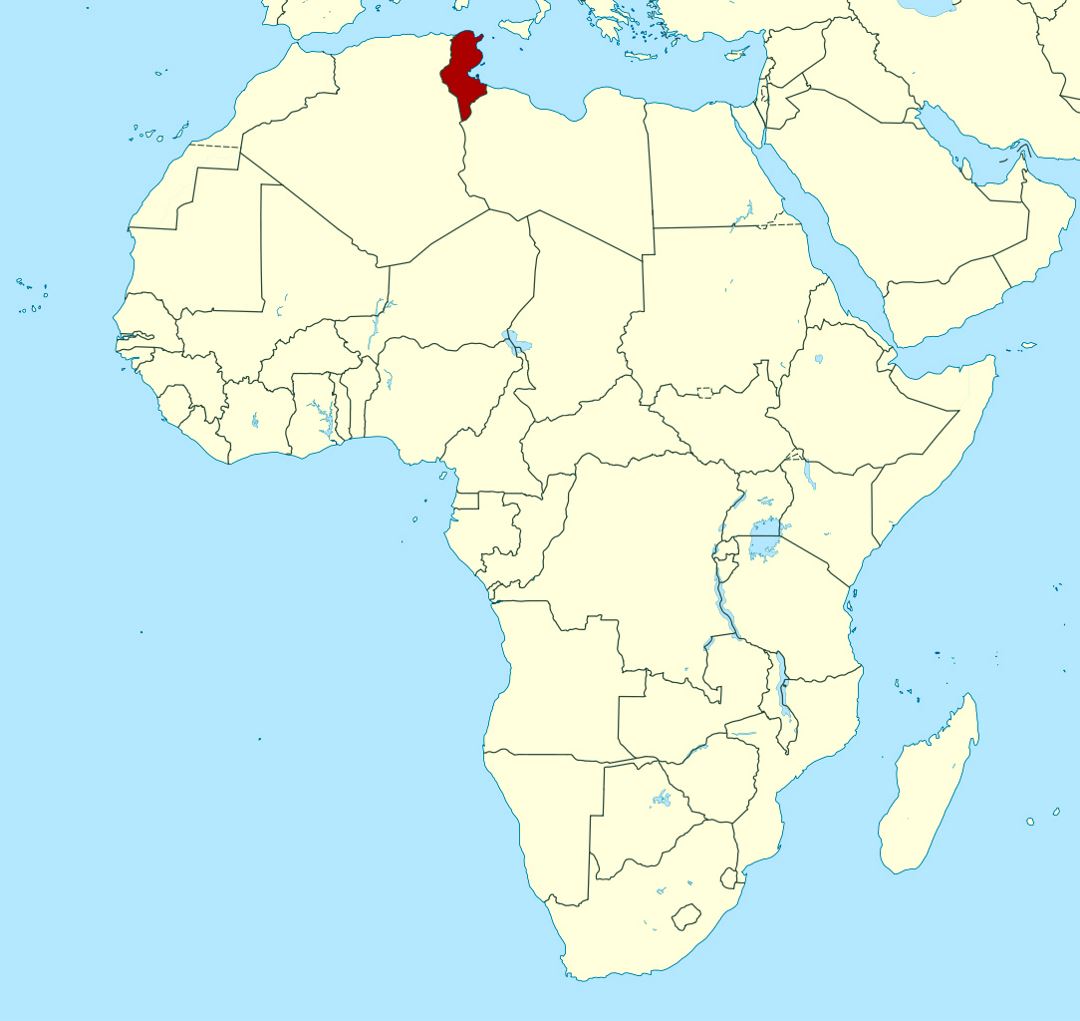 Detailed location map of Tunisia in Africa