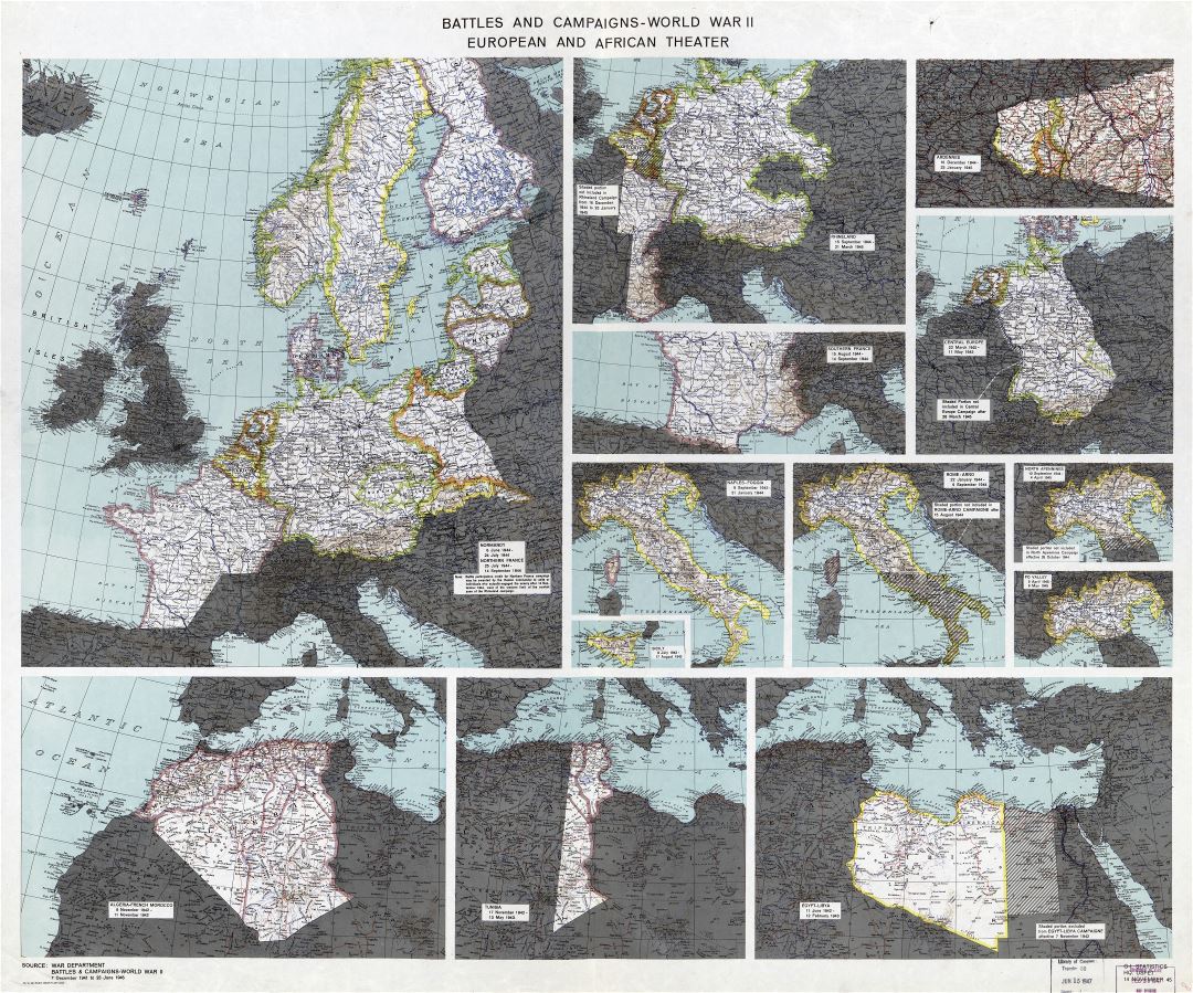 Large scale detailed map of Battles and Campaigns of World War 2 European and African theater