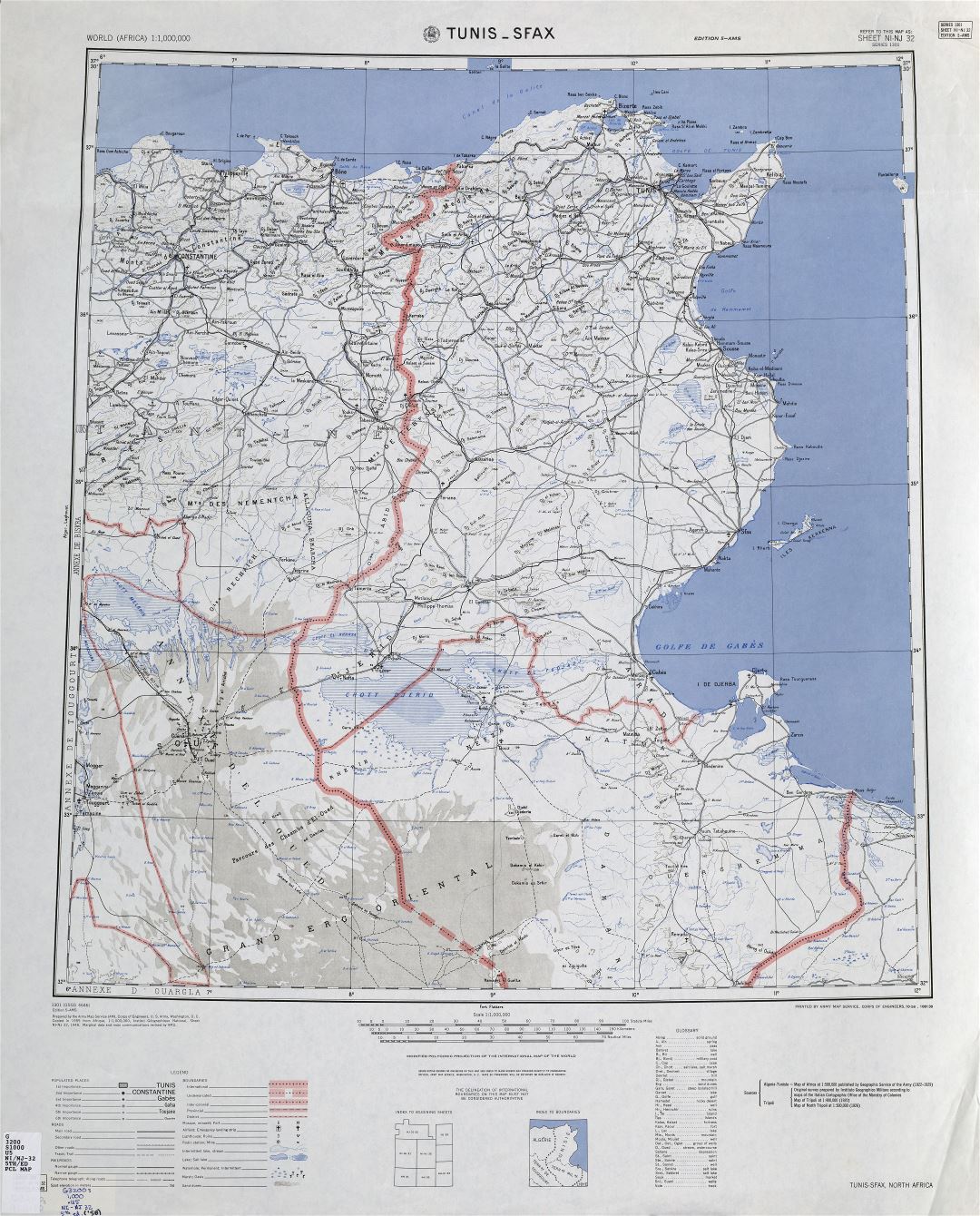 Large scale topographical map of Tunisia