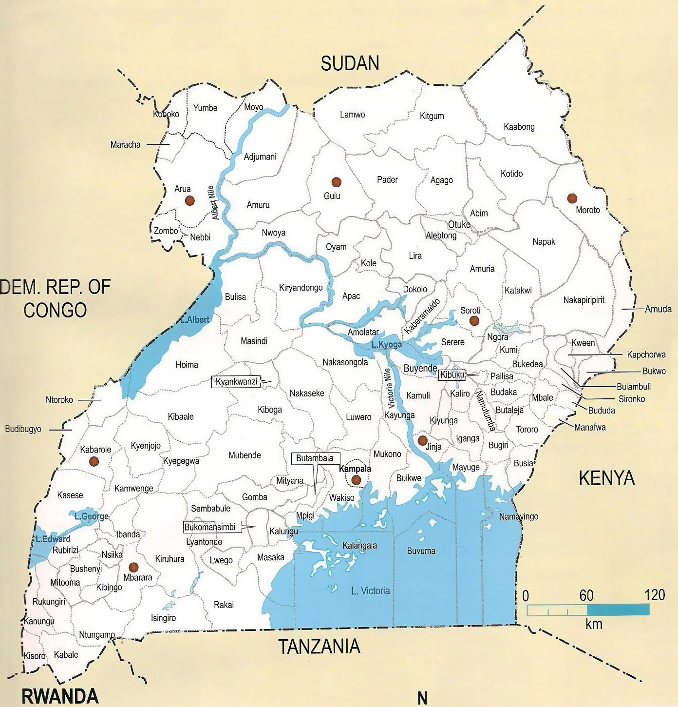 Large administrative map of Uganda | Uganda | Africa | Mapsland | Maps ...