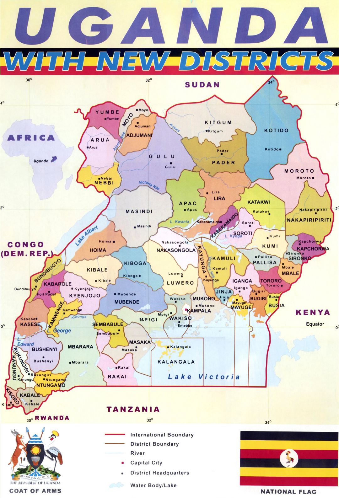 Large detailed administrative map of Uganda