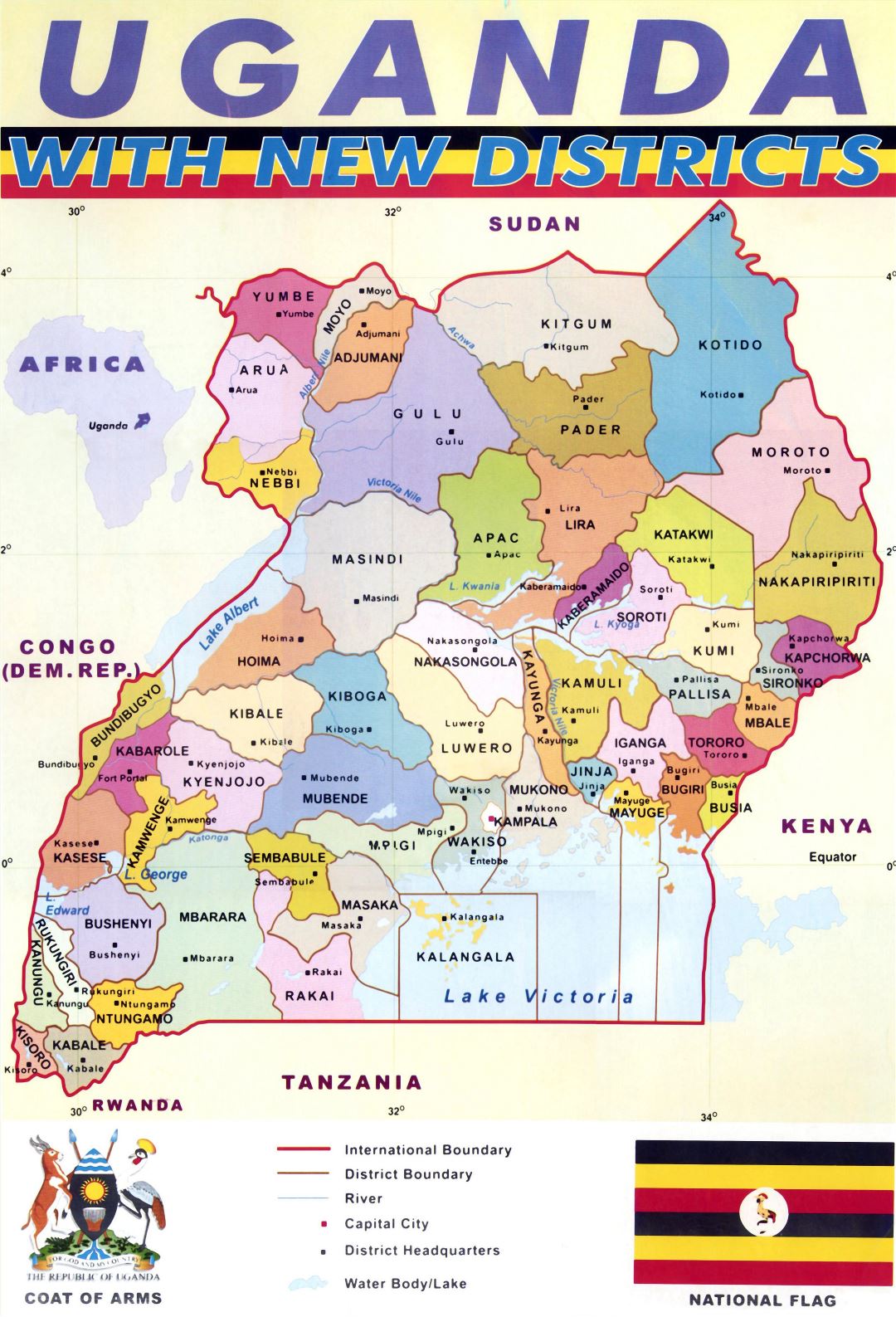 Large detailed administrative map of Uganda