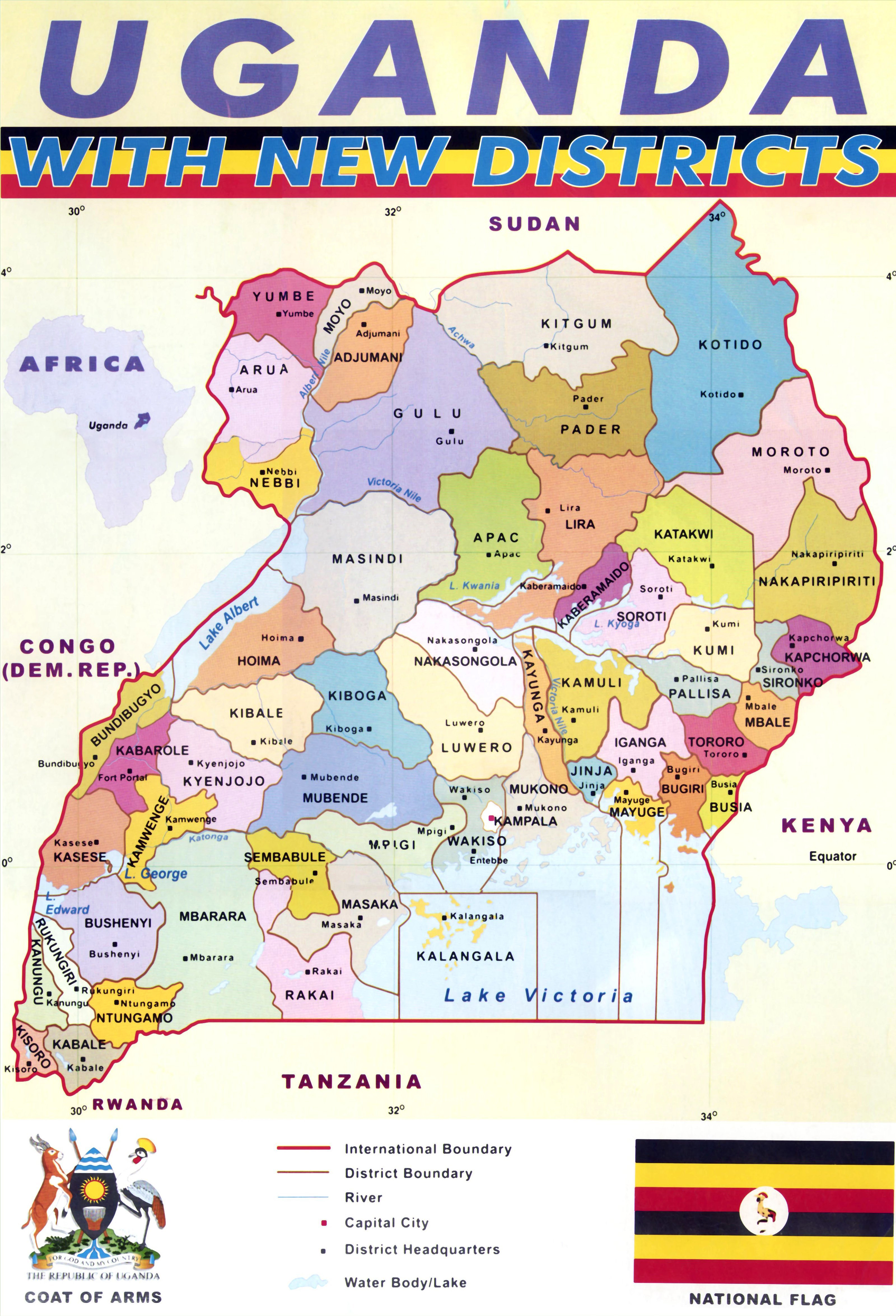 Large Detailed Administrative Map Of Uganda Uganda Africa 