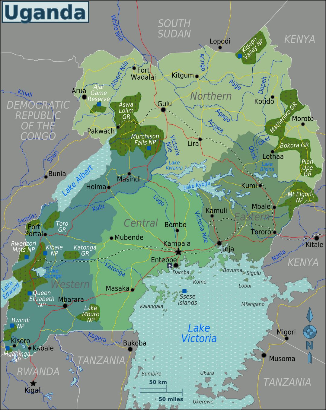 Large regions map of Uganda