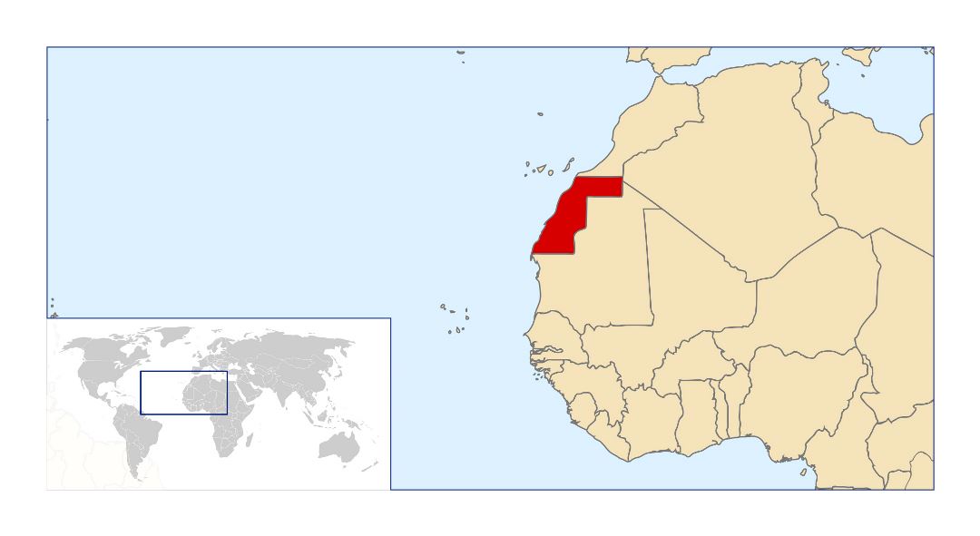 Large location map of Western Sahara in the World