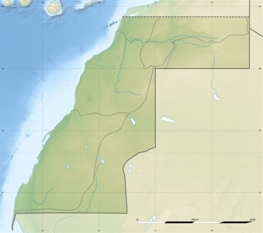 Large relief map of Western Sahara