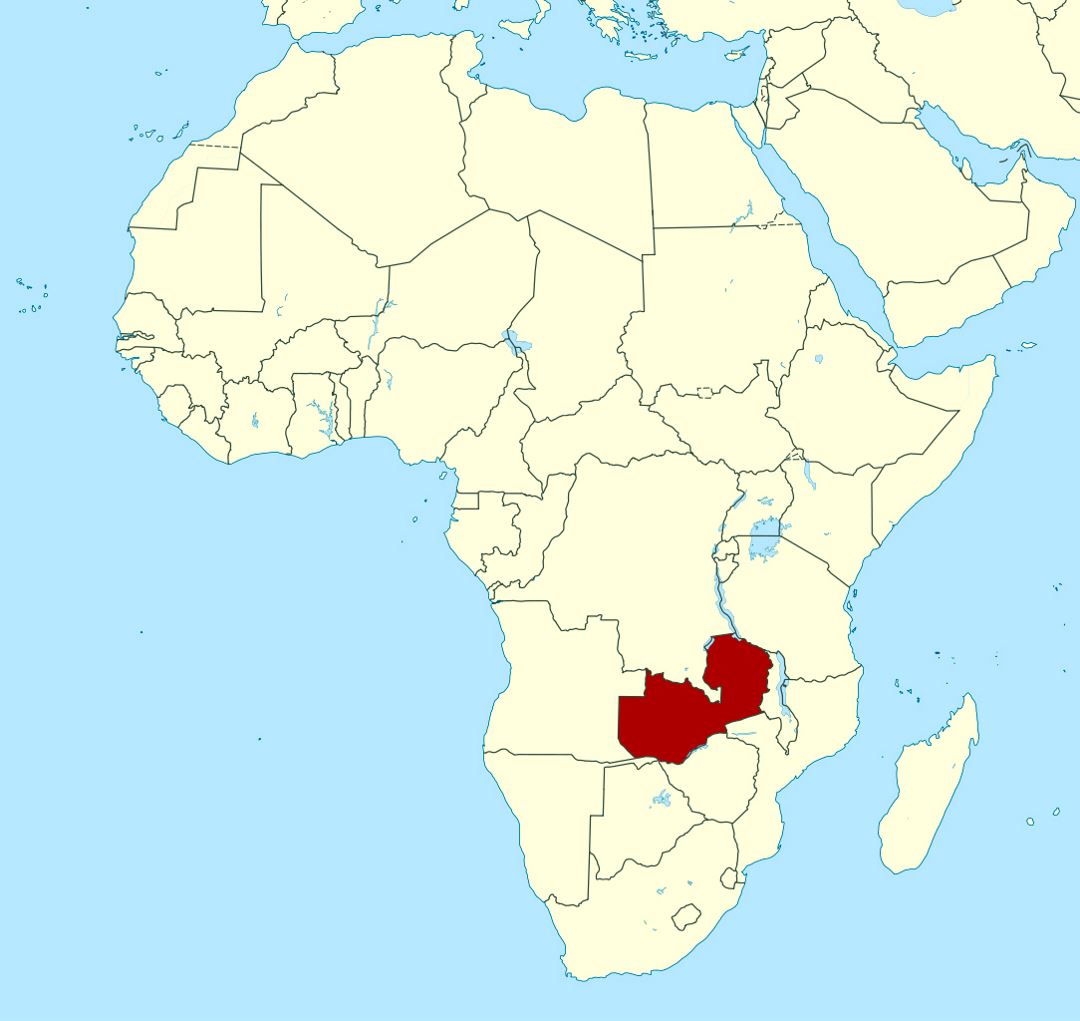 Detailed location map of Zambia in Africa