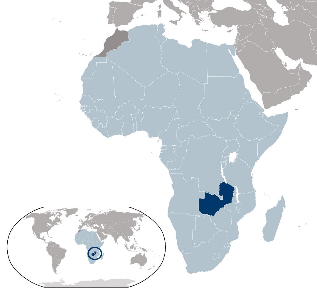 Large location map of Zambia