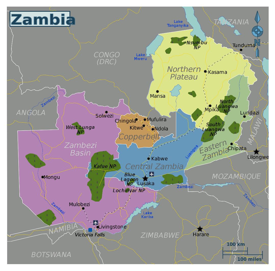 Large regions map of Zambia