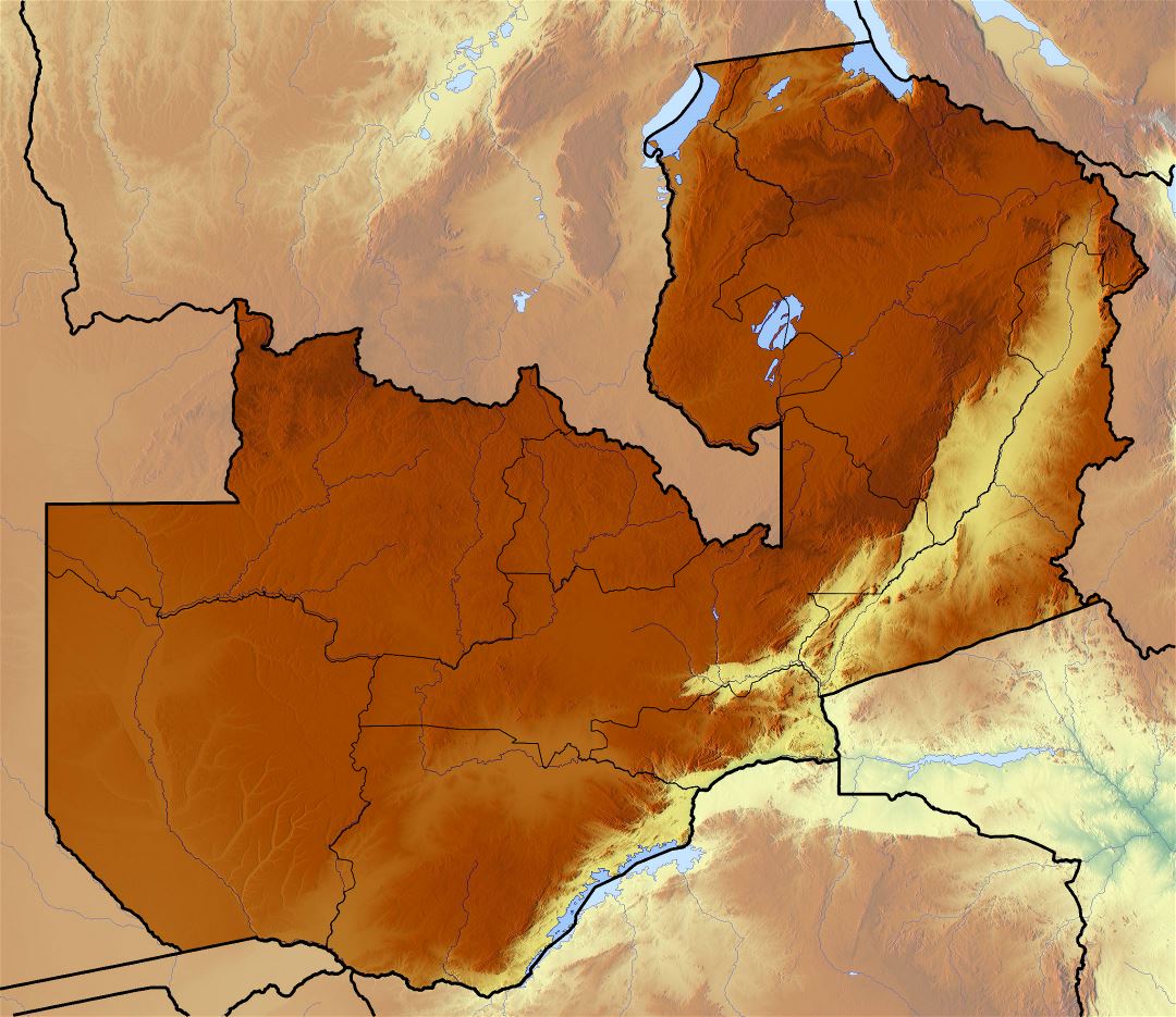 Large relief map of Zambia