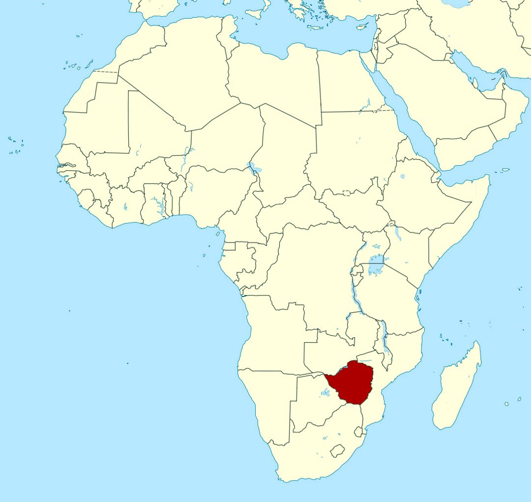 Detailed location map of Zimbabwe in Africa