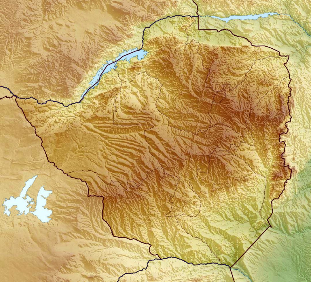 Detailed relief map of Zimbabwe