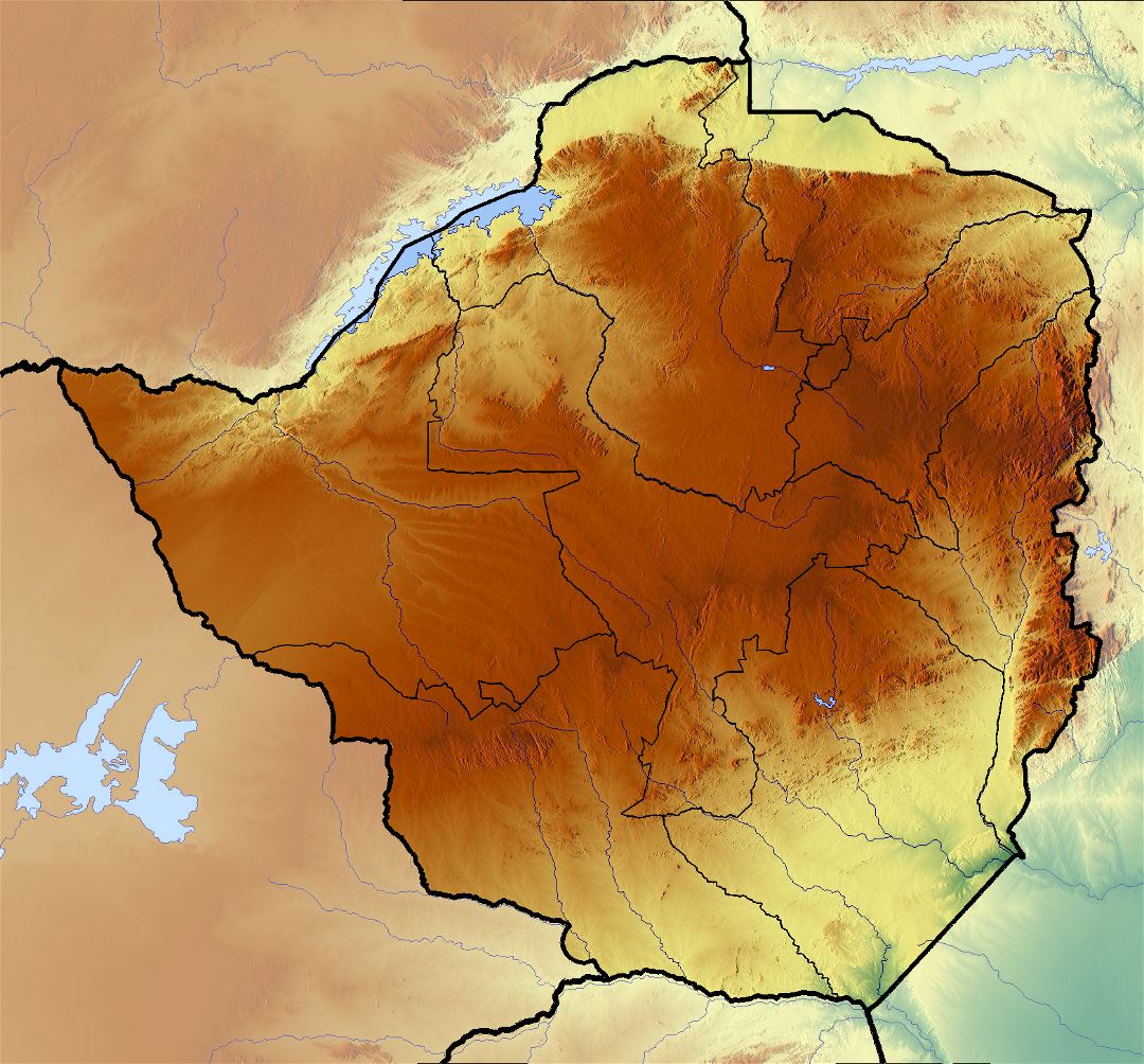 Large relief map of Zimbabwe