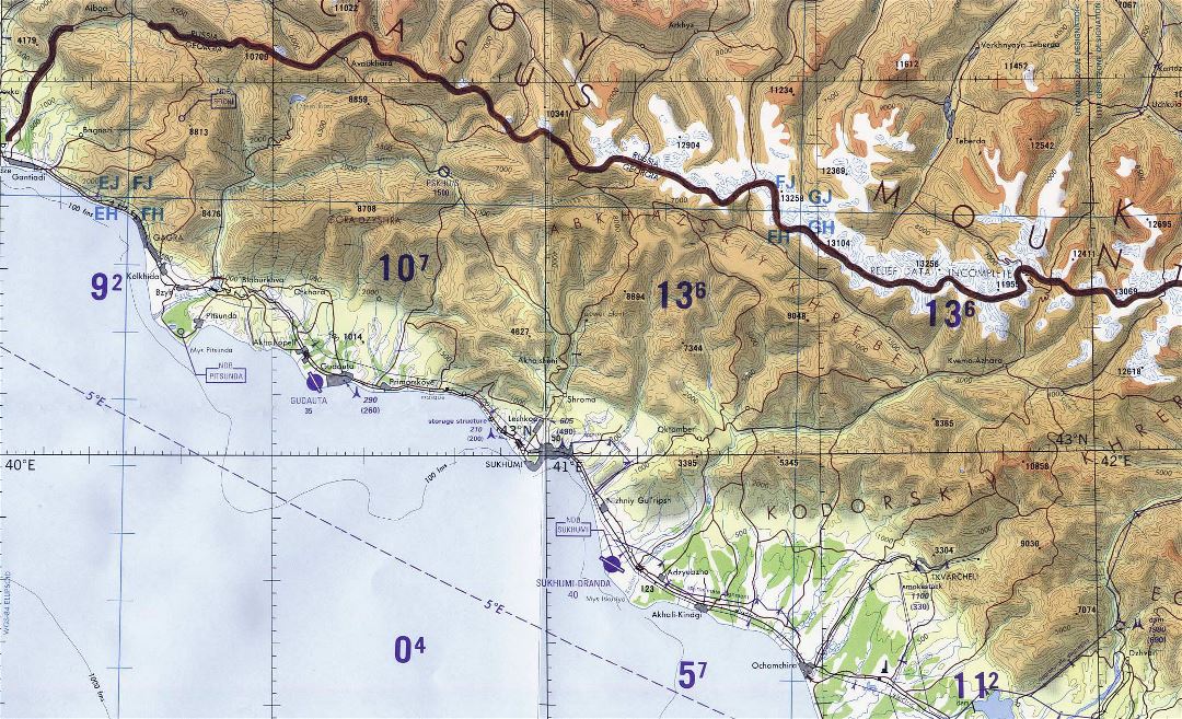 Detailed topographical map of Abkhazia