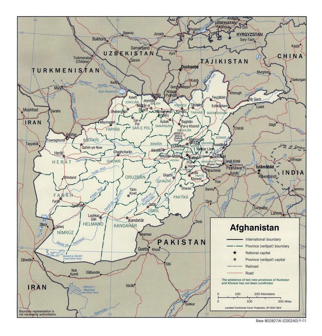 Detailed political and administrative map of Afghanistan - 2001