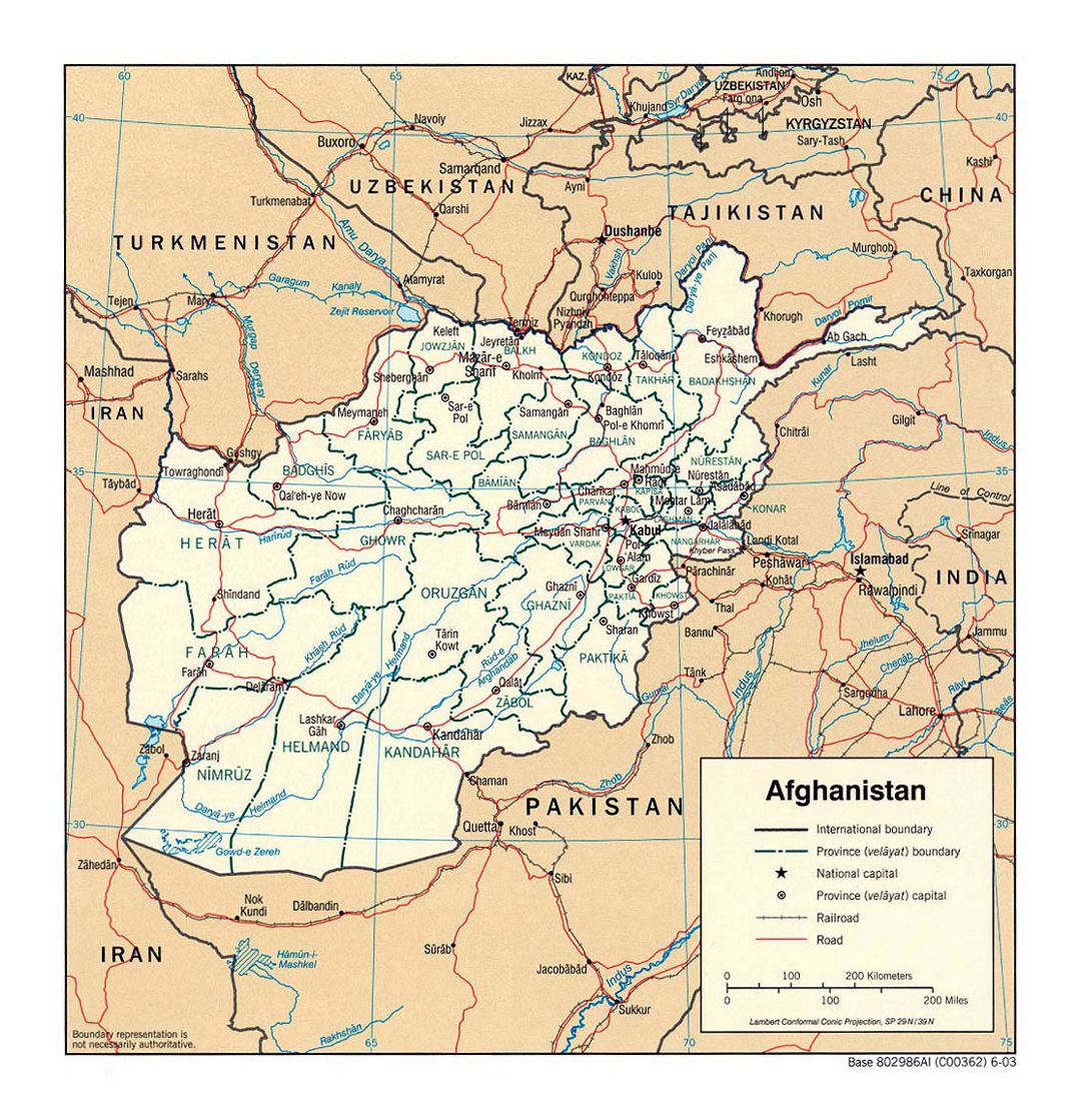 Detailed political and administrative map of Afghanistan - 2003