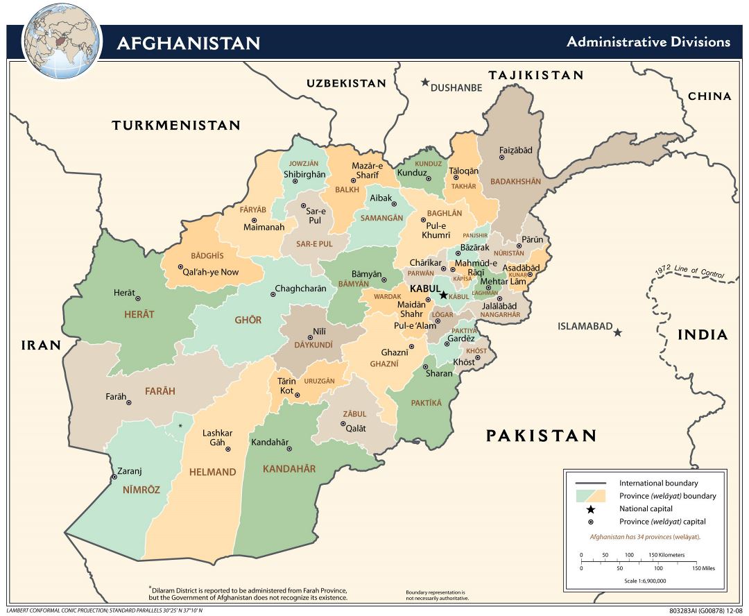 Large detailed administrative divisions map of Afghanistan - 2009