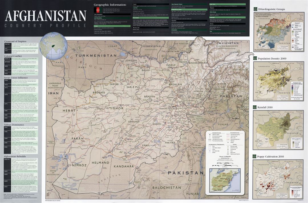 Large scale detailed country profile map of Afghanistan