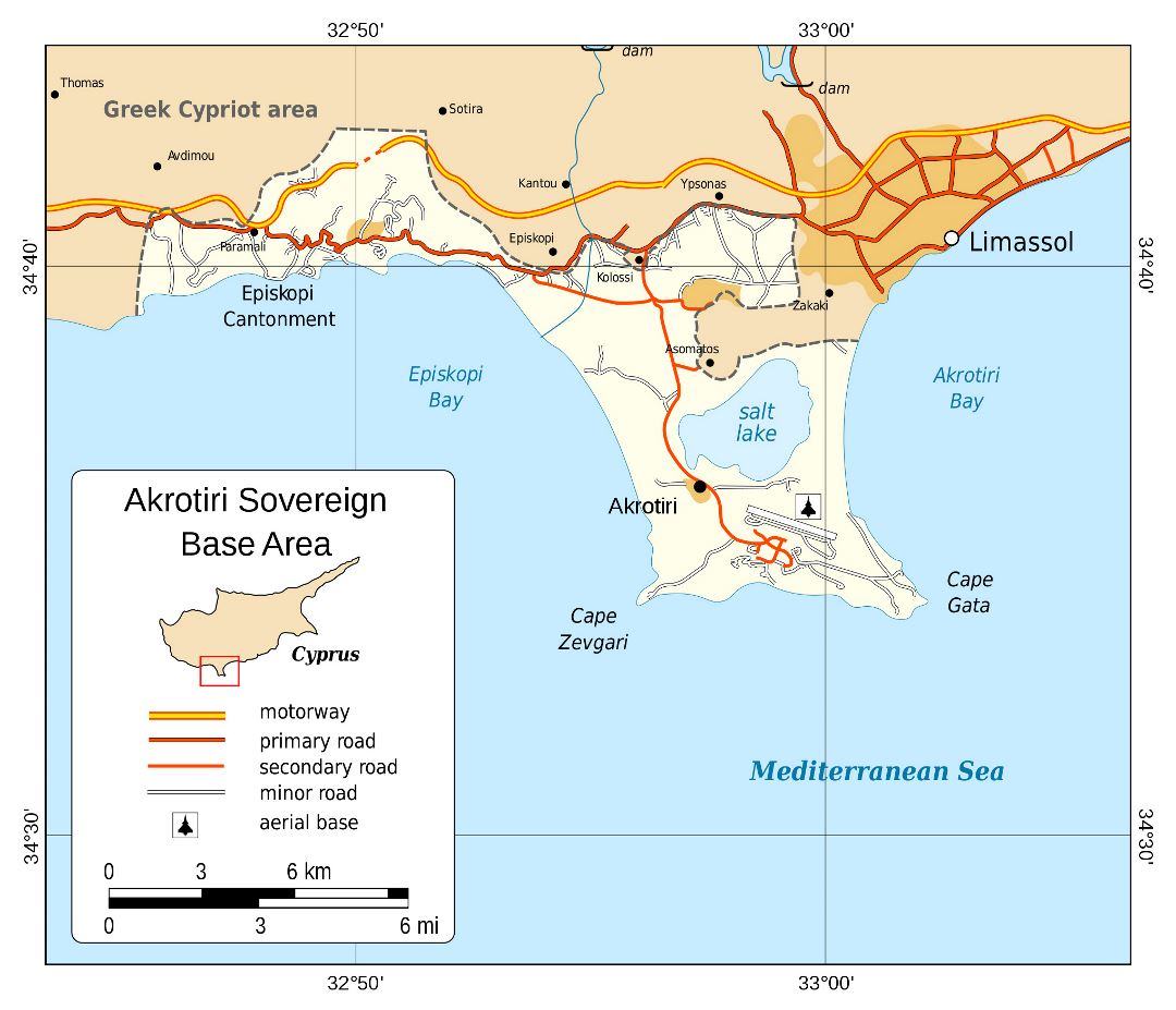 Large political map of Akrotiri