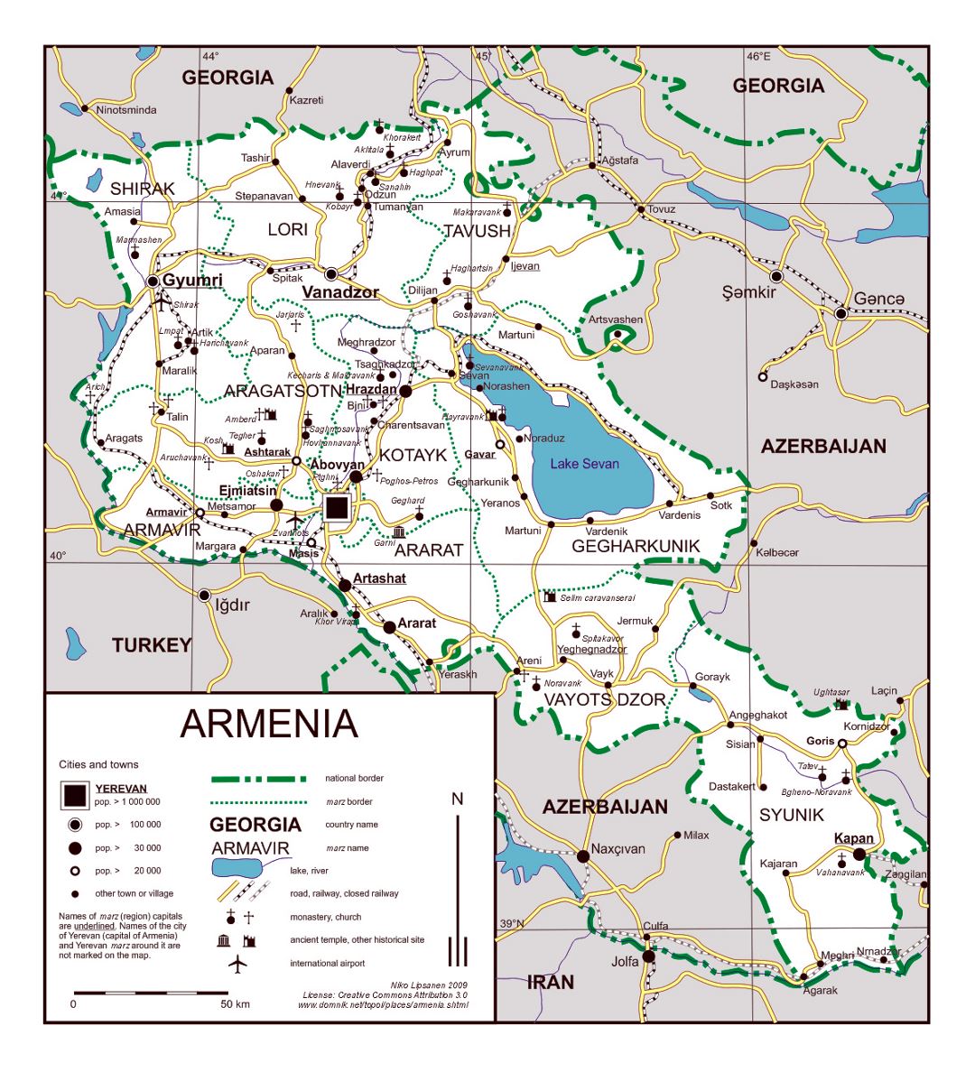 Detailed travel map of Armenia