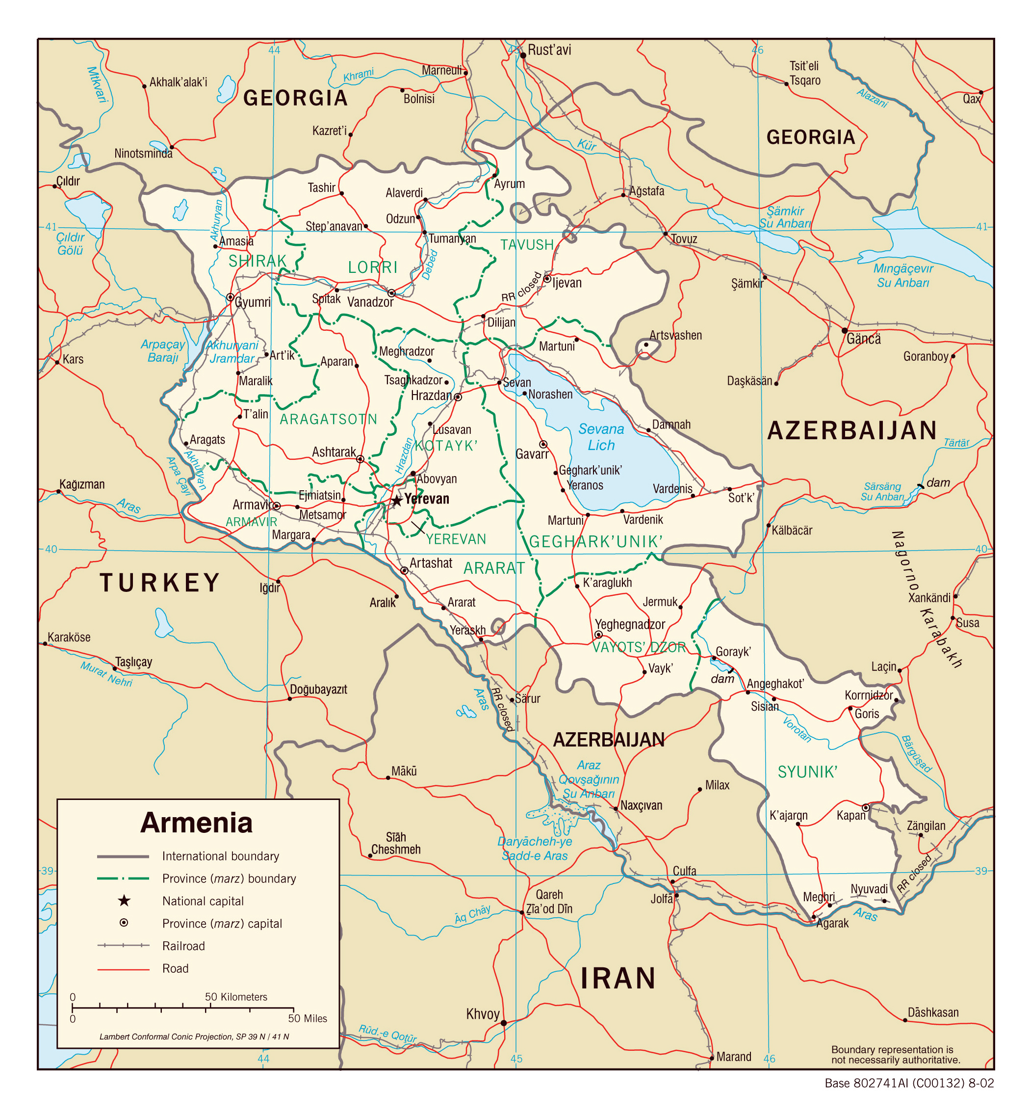 Large detailed political and administrative map of Armenia with roads and  cities - 2002, Armenia, Asia, Mapsland