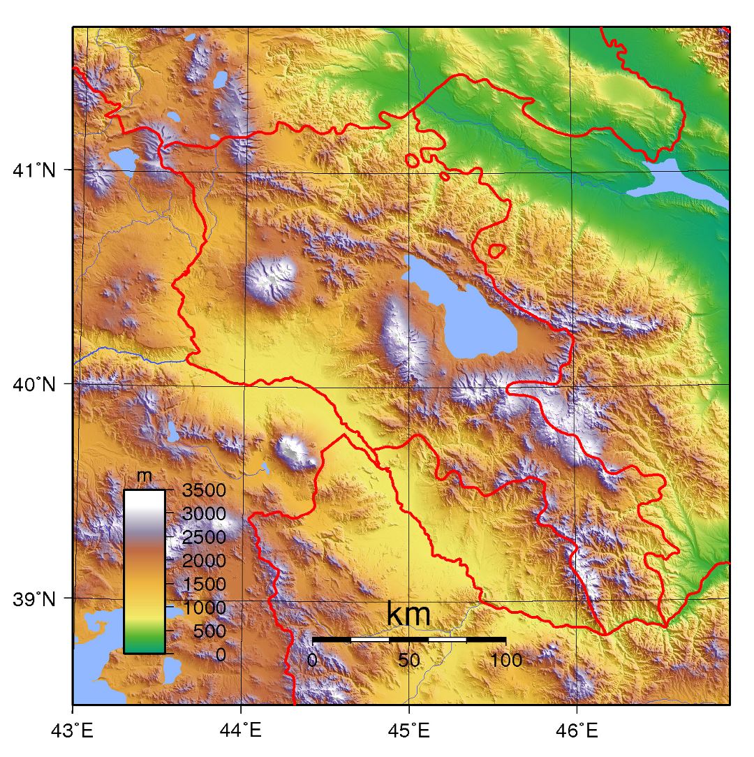 Large physical map of Armenia