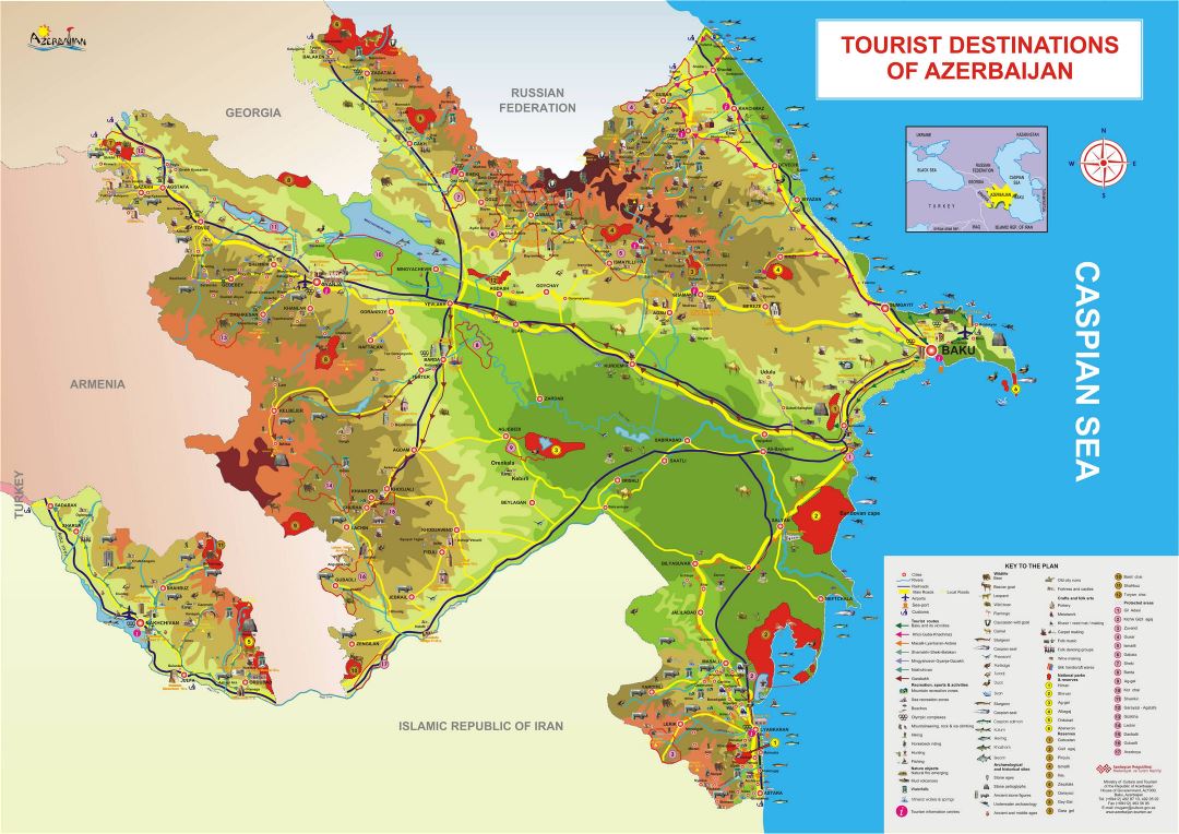Large tourist map of Azerbaijan