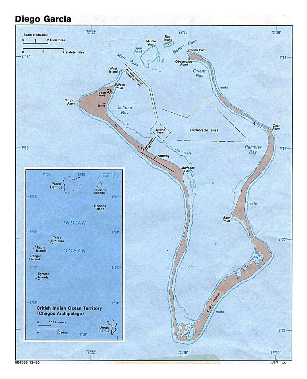 Detailed map of Diego Garcia island - 1980
