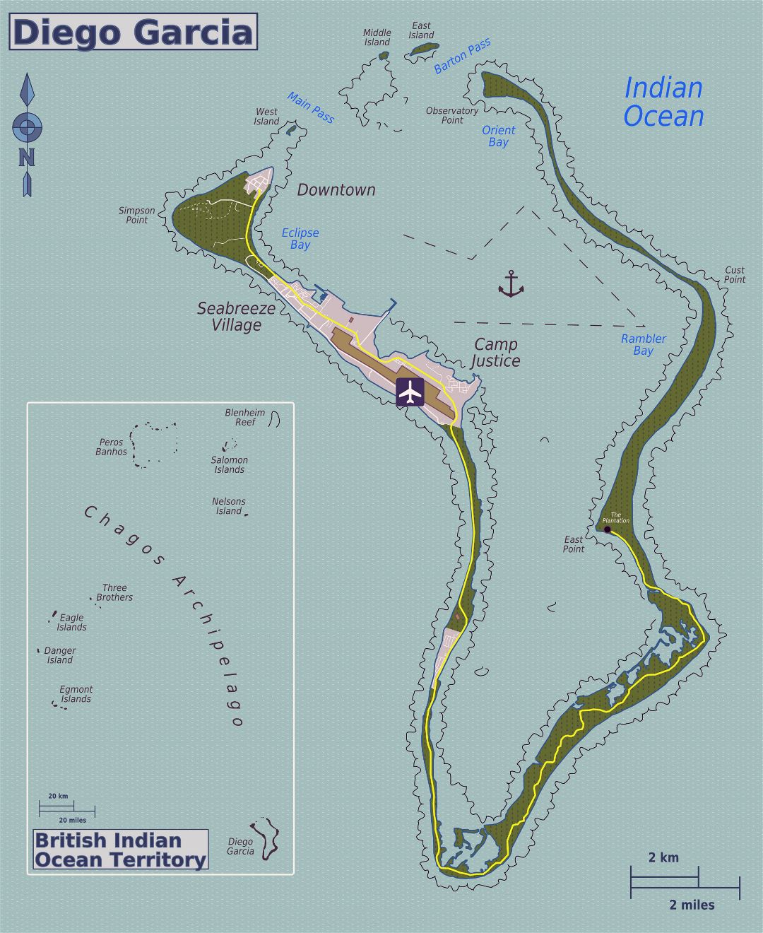 Large detailed map of Diego Garcia island (British Indian Ocean Territory)