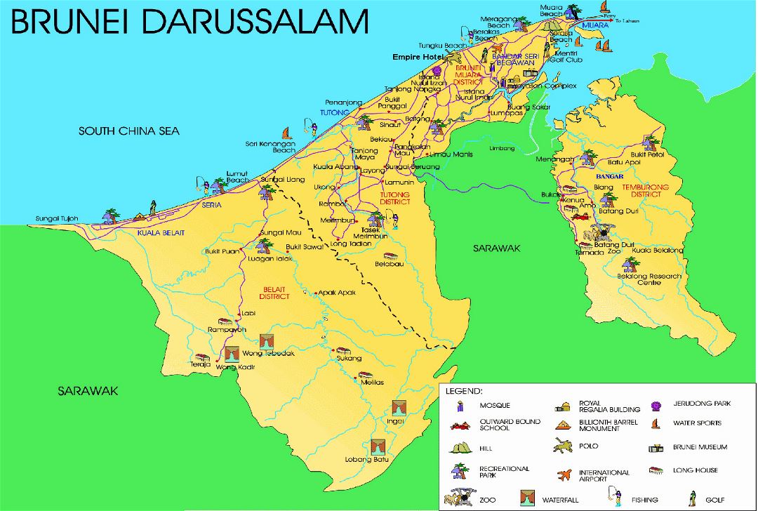 Detailed tourist map of Brunei