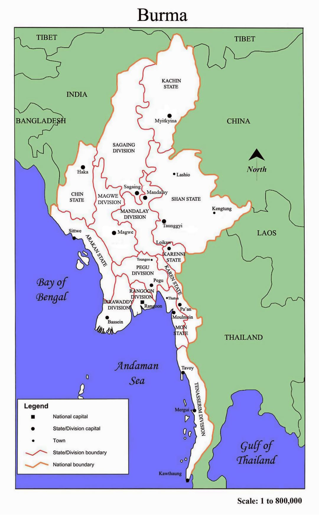 Administrative map of Burma