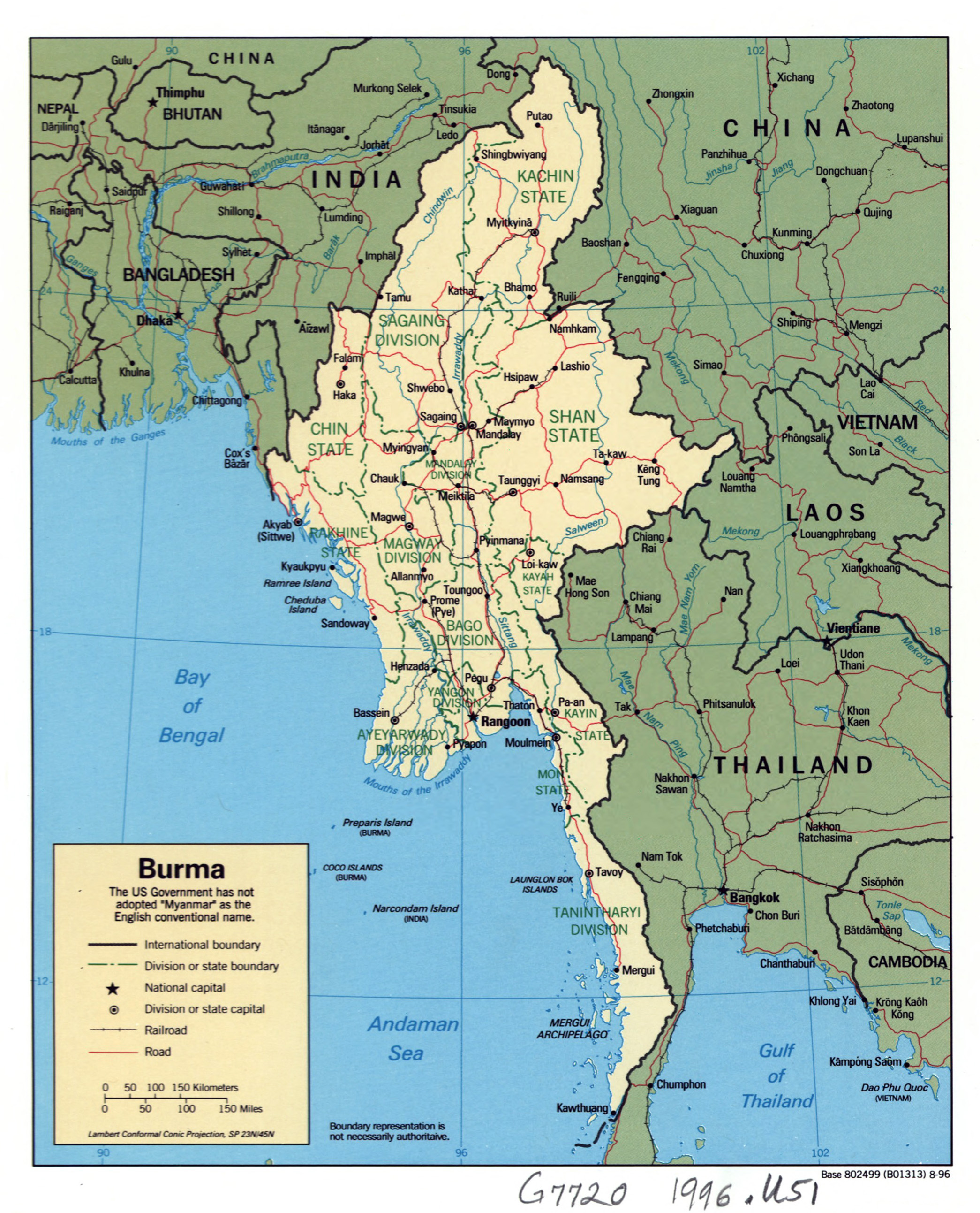 Large detailed political and administrative map of Burma (Myanmar) with ...