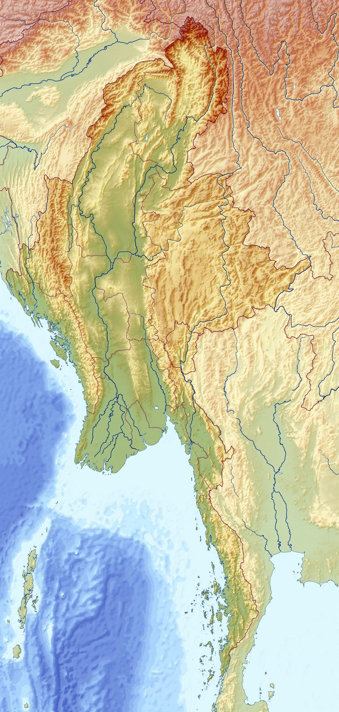 Large relief map of Myanmar (Burma)
